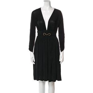 Just Cavalli V-Neck Ram Horn Buckle Waist Dress Black Womens Size 38